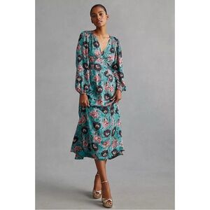 Anthropologie x Temperley London Printed V-Neck Midi Dress in Blue & Pink Floral